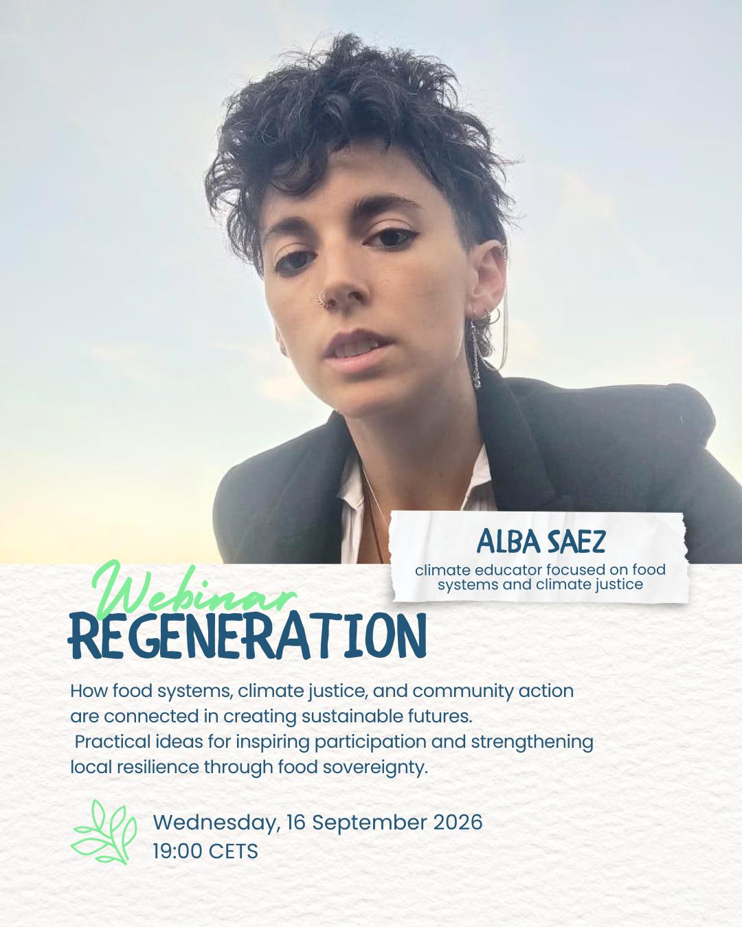 Announcement: Regeneration with Alba Saez, 16 September 2026